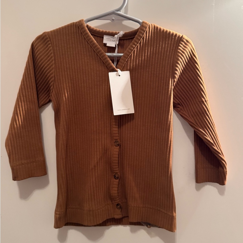 Jamie Kay 2T Organic Cotton Modal Cardigan Ribbed Brown Button Down Soft luxury